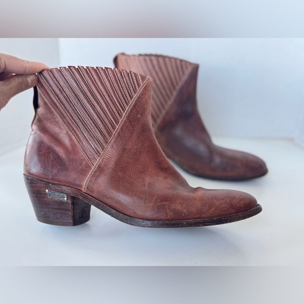 Vintage Jean Pierre Clemente Brown Tan Leather Short Stacked Heel Western Boots